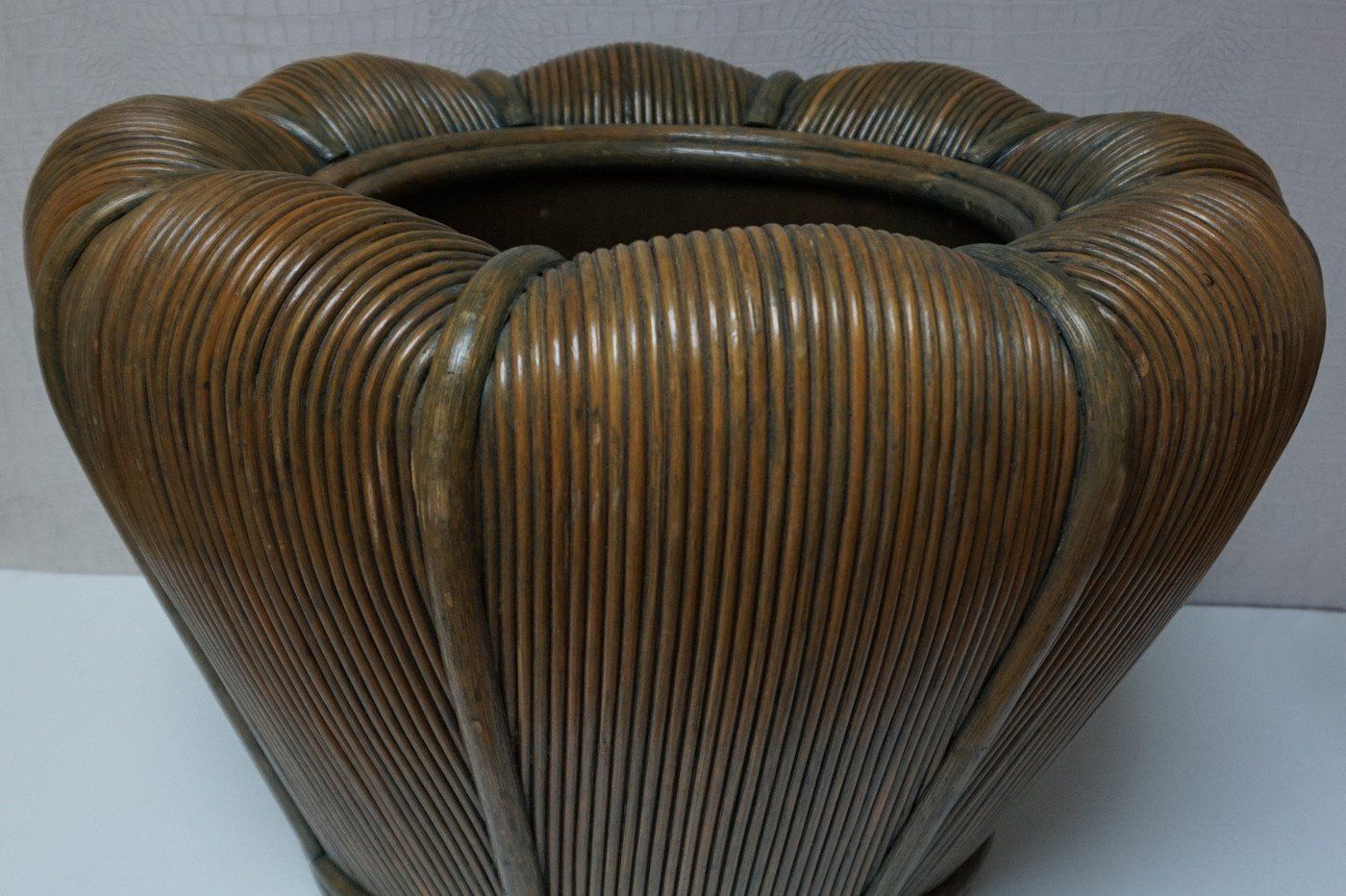 Large Mid Century Modern Rattan Bamboo Cachepot Plant Holder 1970s photo 762.0