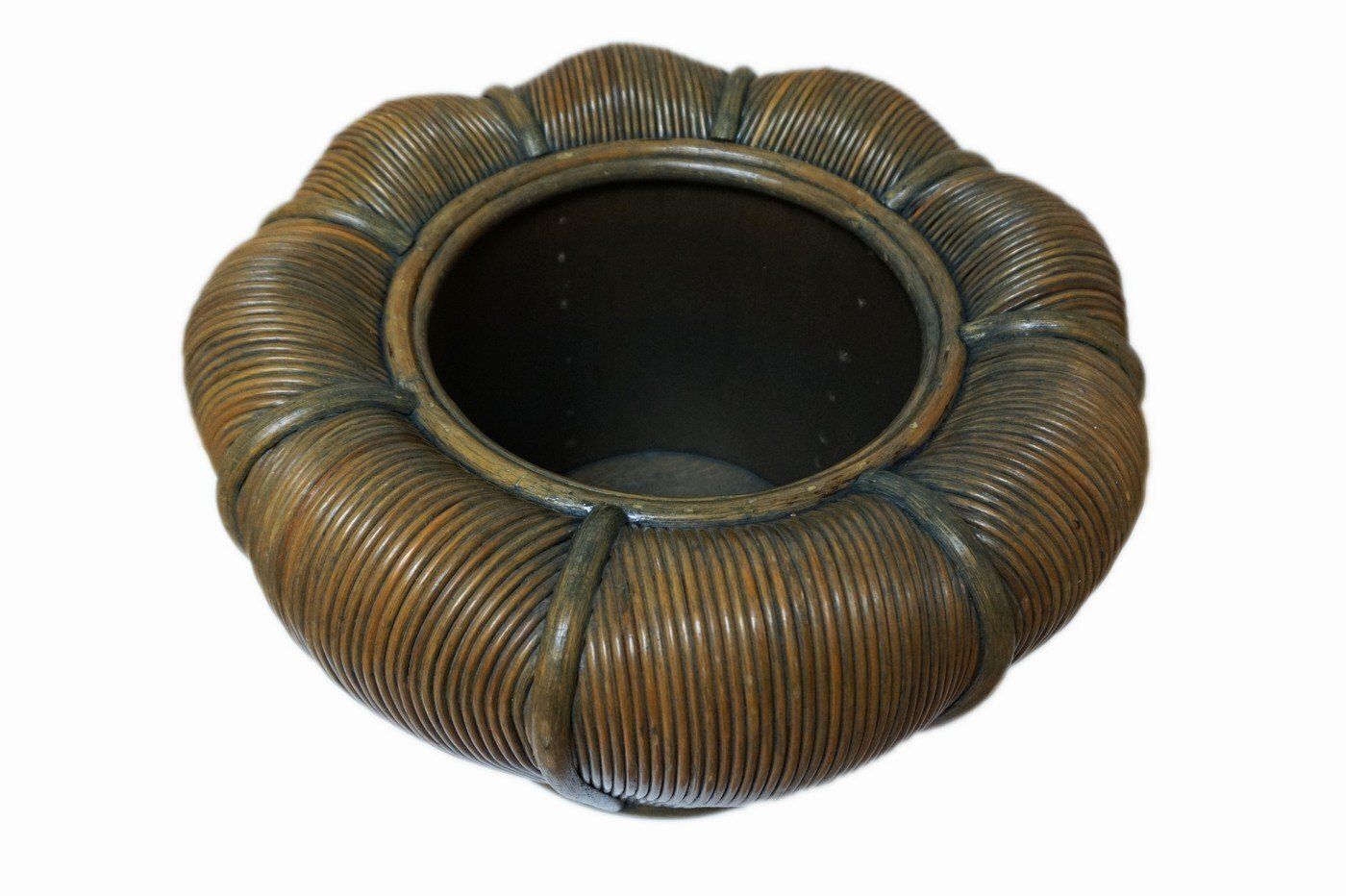 Large Mid Century Modern Rattan Bamboo Cachepot Plant Holder 1970s photo vintage