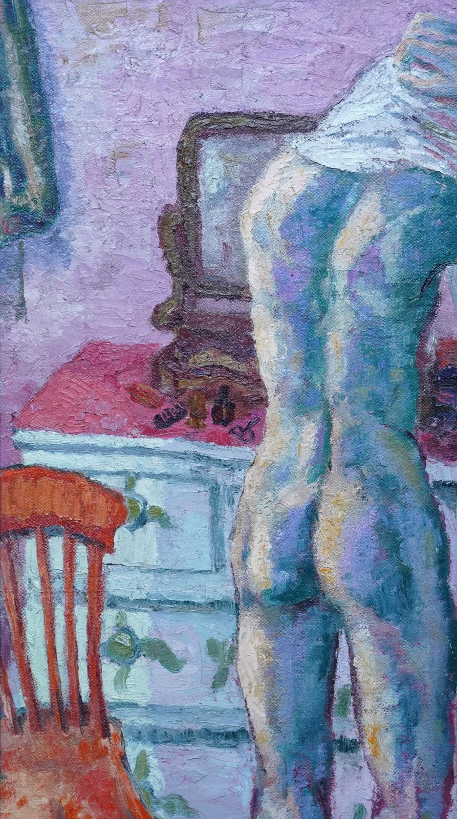 Glyn Morganboy Dressing   Welsh Post Impressionist 1949 Art Oil Painting Nude In Interior1949 photo furniture