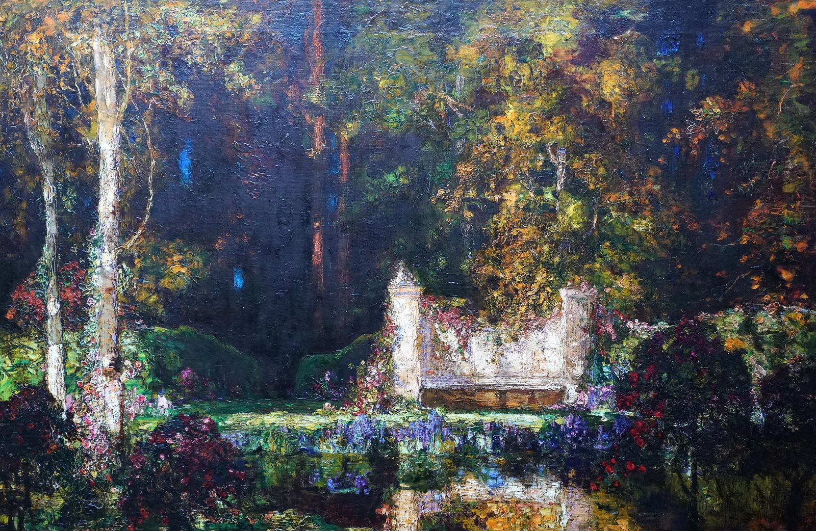 Tom Mostyngarden Landscape With Pool   British 1920's Impressionist Art Oil Paintingcirca 1920 photo furniture