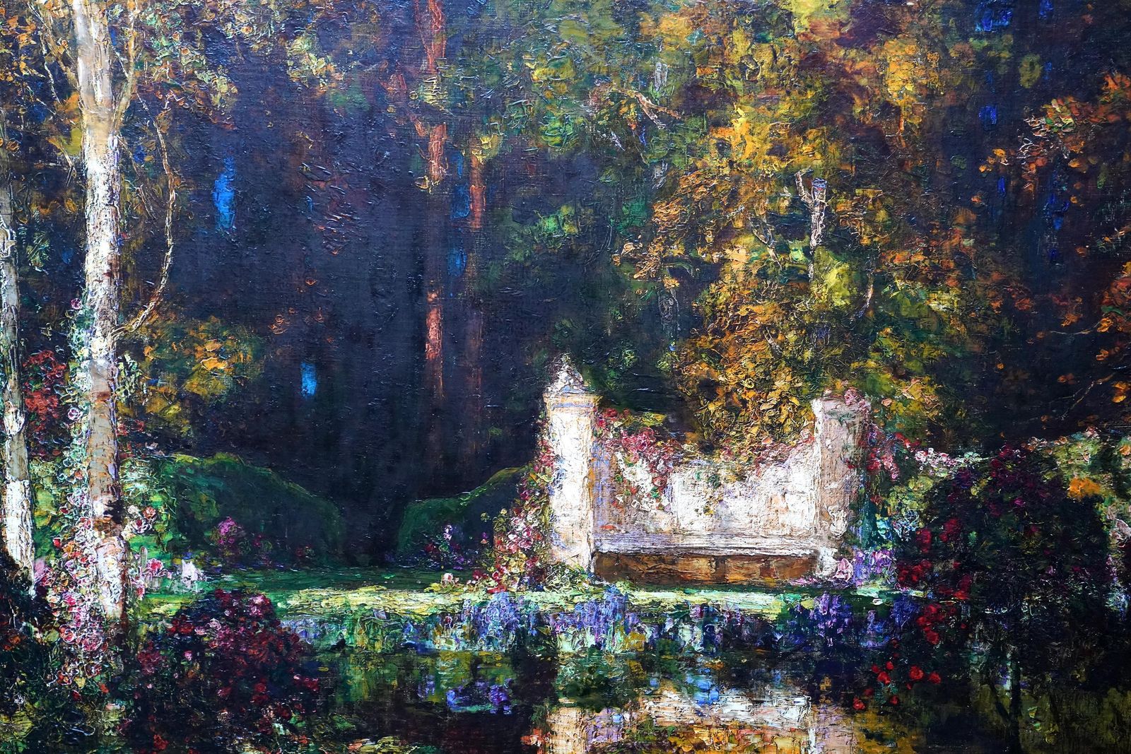 Tom Mostyngarden Landscape With Pool   British 1920's Impressionist Art Oil Paintingcirca 1920 photo for sale