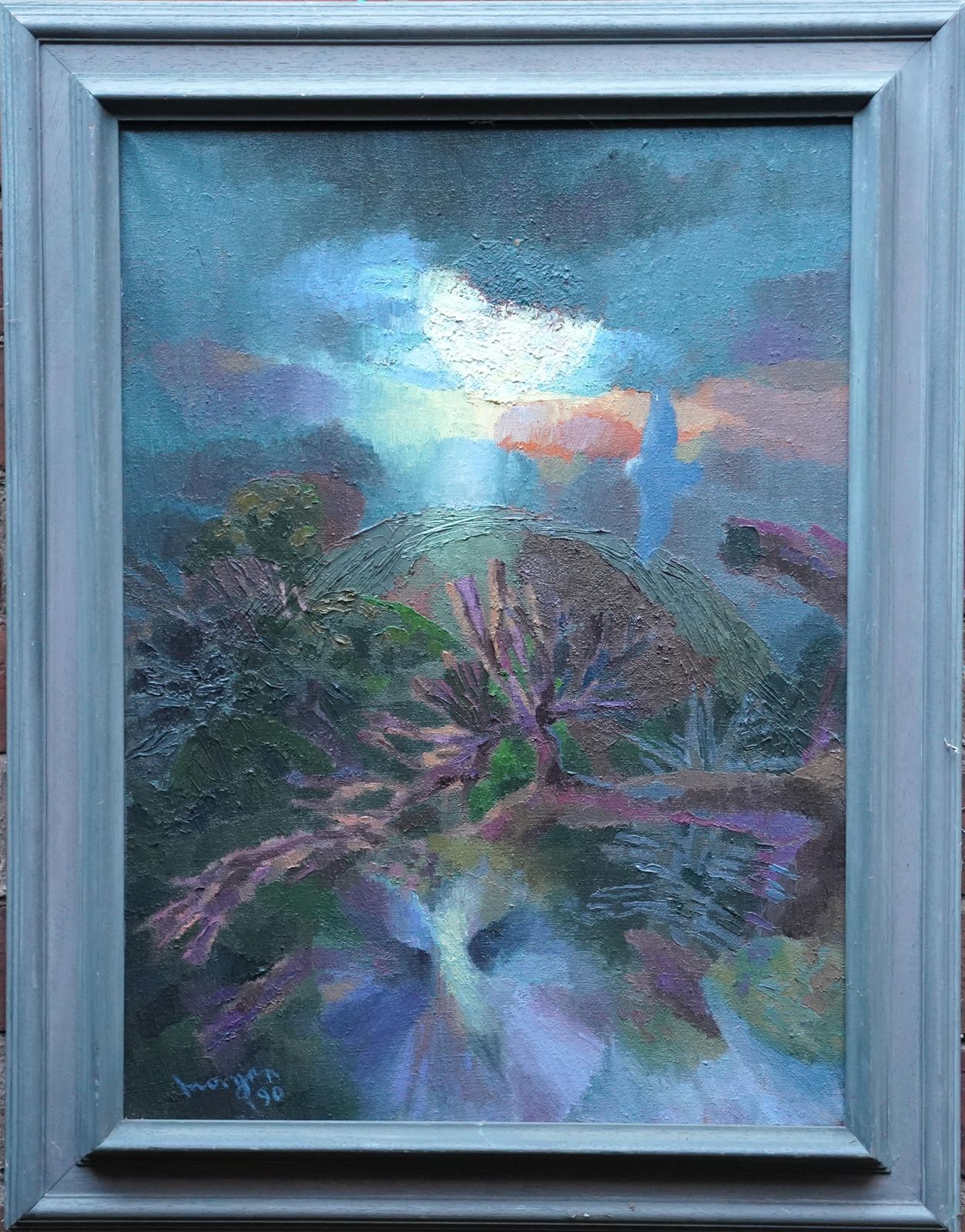 2804.0 Glyn Morganowls In Landscape   Welsh Post Impressionist Art Oil Painting Birds1990 photo