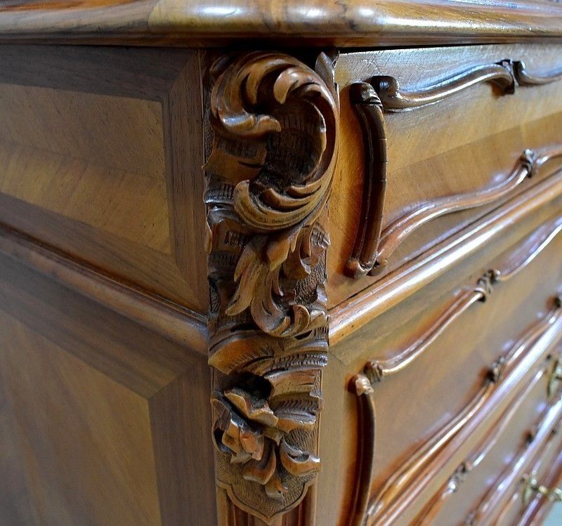 Furniture Dresser Louis XV "Rocaille" Dresser Walnut Early 20th Century "Guinand Leglas" In Nantes photo