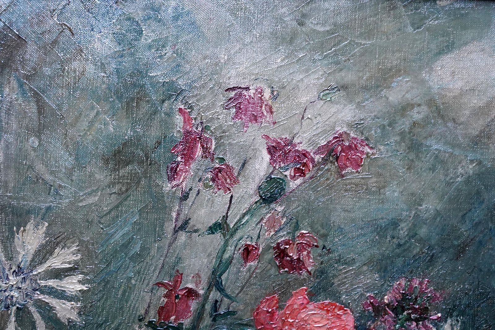 Grace Englishflowers In Blue Vase   British Slade School 30s Floral Still Life Oil Painting1930 photo vinterior