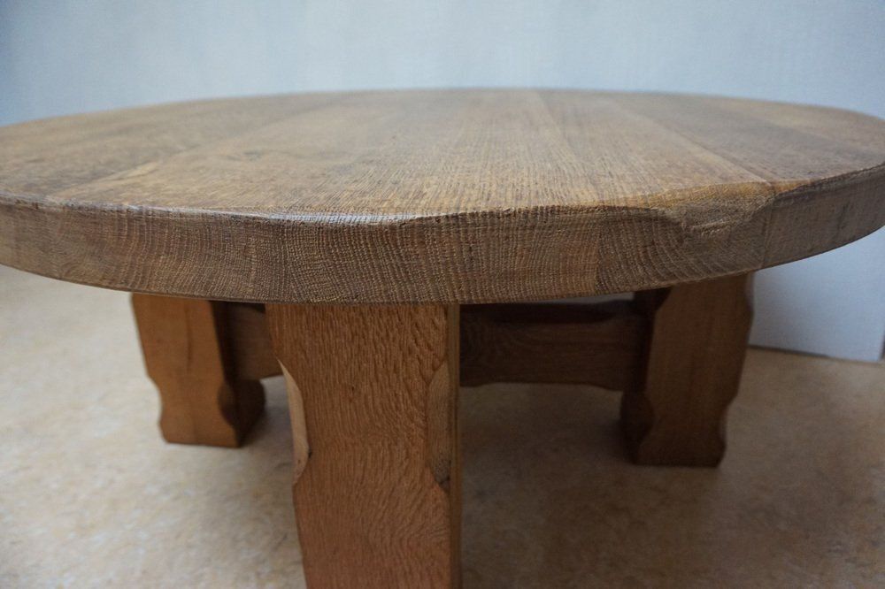 Brutalist Wabi Sabi Handcrafted Round Oak Coffee Table 1960s photo Furniture