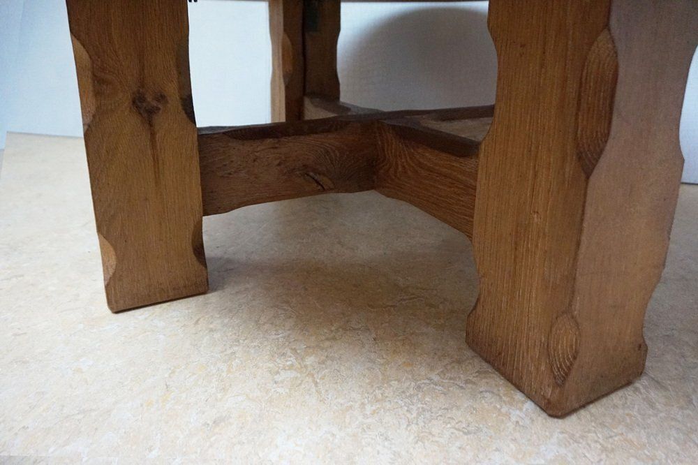 Brutalist Wabi Sabi Handcrafted Round Oak Coffee Table 1960s photo 819.0