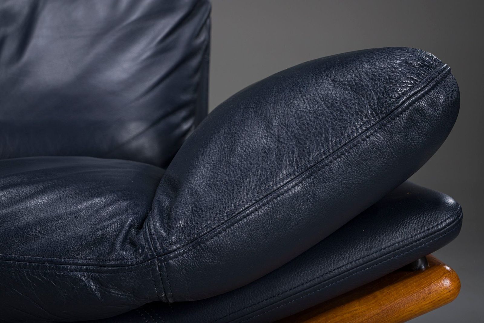 Danish 3 Seater Sofa In Teak And Navy Leather By Komfort, 1970s photo Furniture