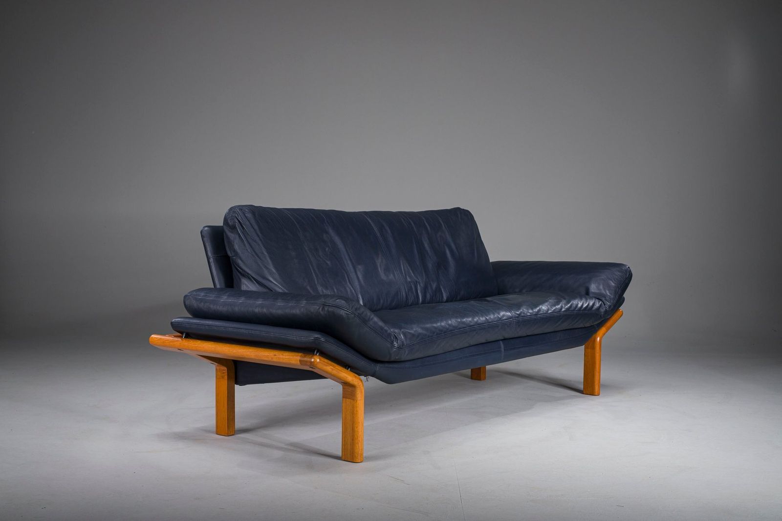Danish 3 Seater Sofa In Teak And Navy Leather By Komfort, 1970s photo 2037.0