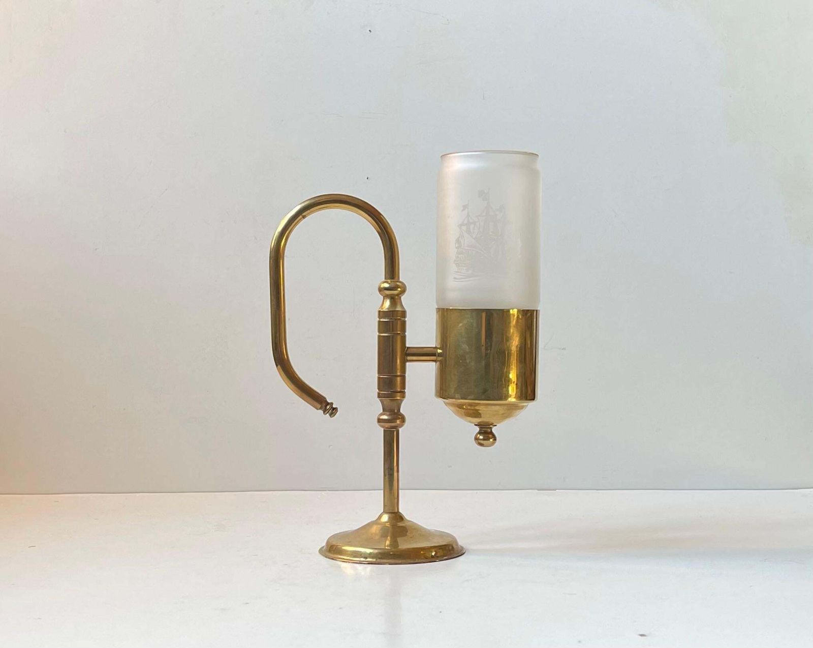 Vintage Maritime Oil Lamp In Brass & Glass By Cawa Denmark photo 264.0