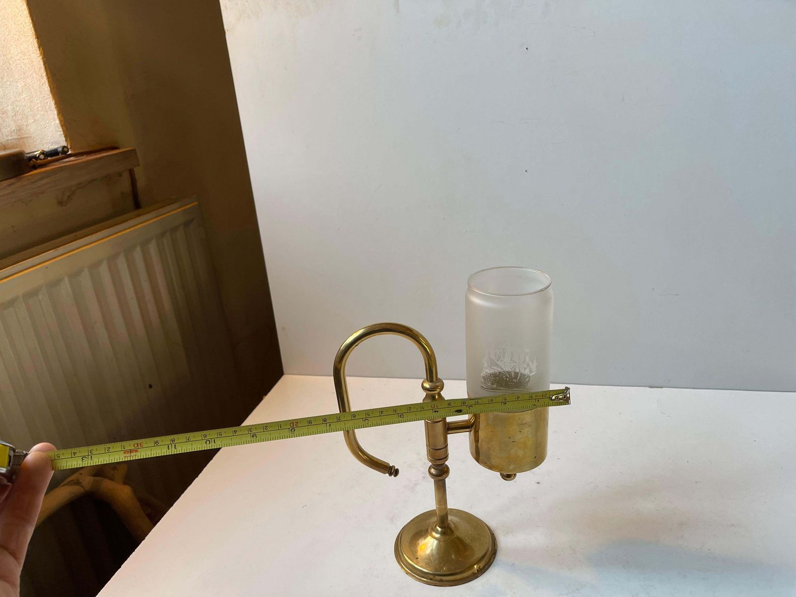 Vintage Maritime Oil Lamp In Brass & Glass By Cawa Denmark photo vinterior