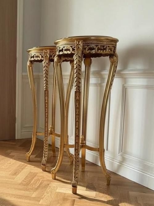Pair Louis XVI French Tall Jardinières Plant Statue Stand Gilt Red Marble (H: 111 Cm)