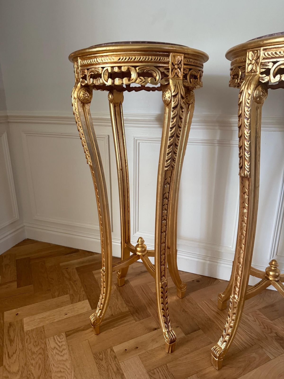 Pair Louis XVI French Tall Jardinières Plant Statue Stand Gilt Red Marble (H: 111 Cm) photo vintage