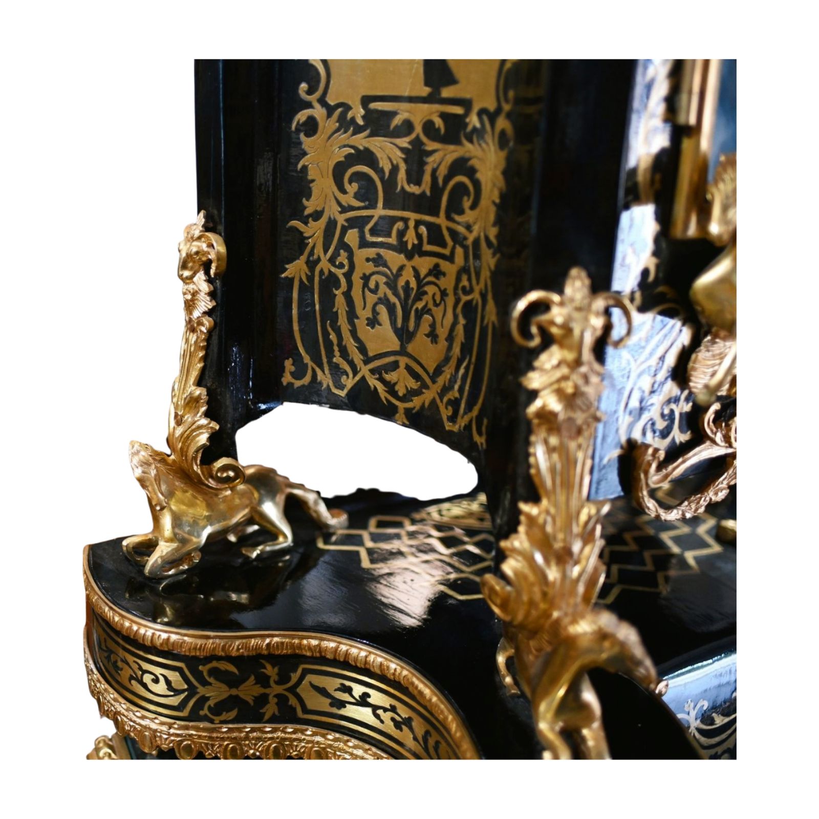 photo for sale French Boulle Clock On Stand Louis XVI Gilt Inlay