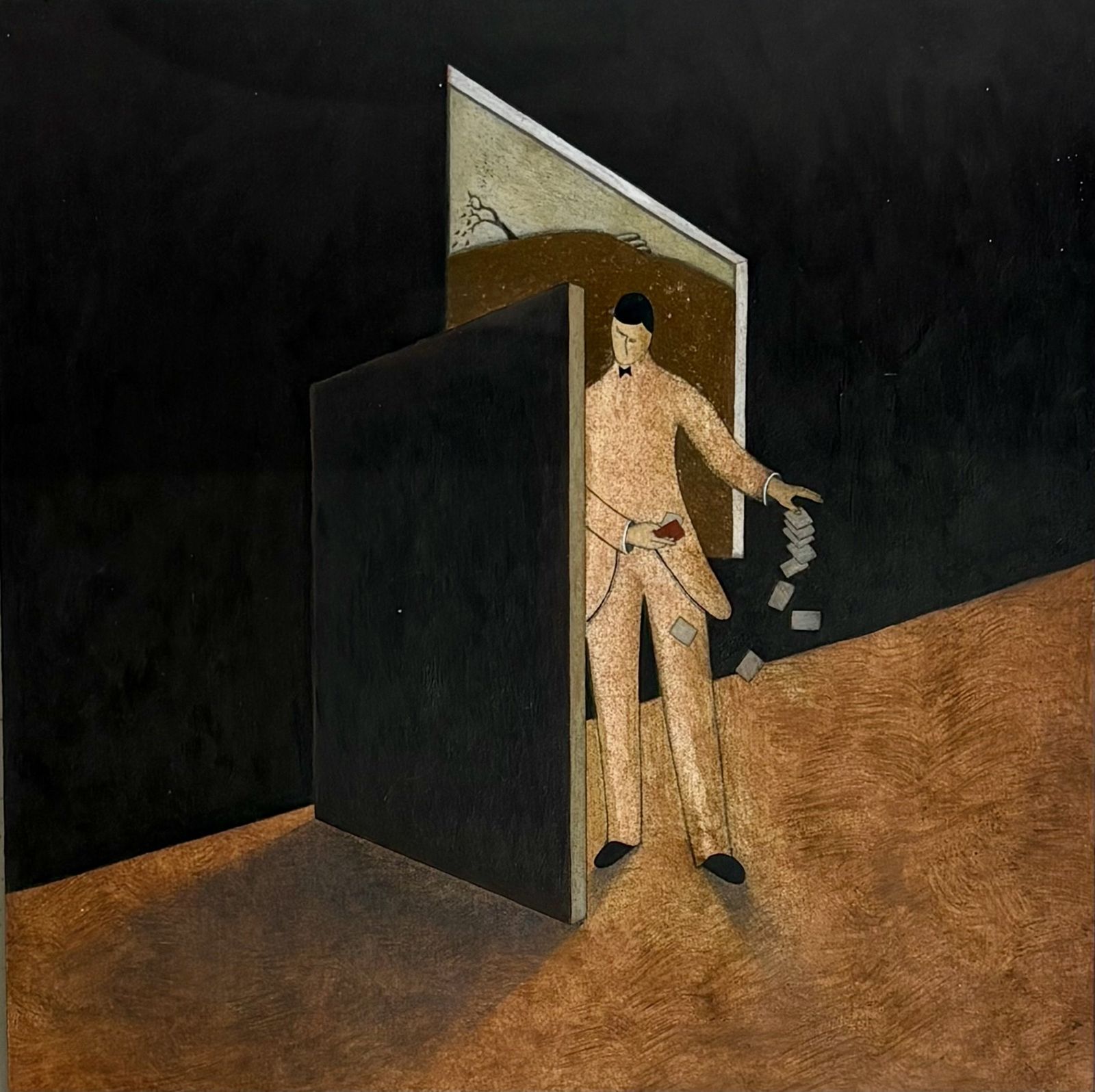 Andrew Lanyon, (British 1947 ) 'The Conjuror', Oil On Board, 1979, 35.5cm X 35.5cm photo furniture