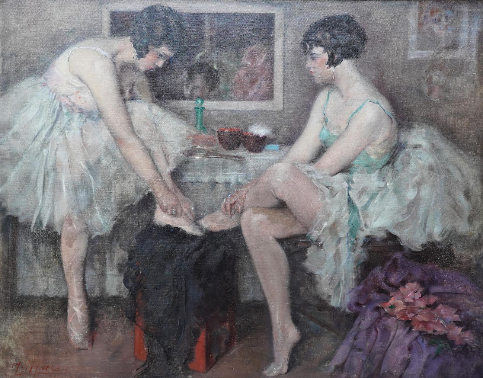 photo vinterior Henri Moreau Ballerinas Putting On Their Shoes   French Impressionist Art Oil Painting Ballet Circa 1920