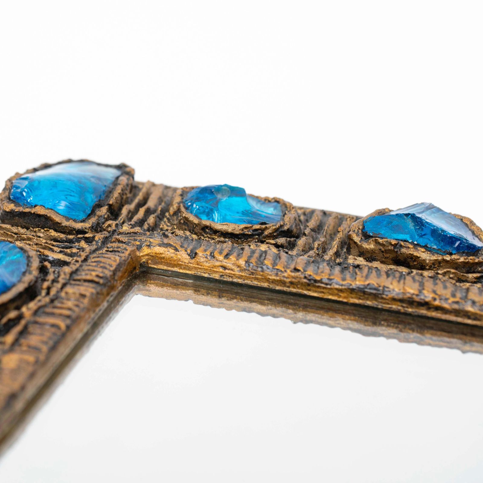 Italian Mid Century Brutalist Mirror Turquise Gold By Creaciones Gobesso, 1960s photo vinterior