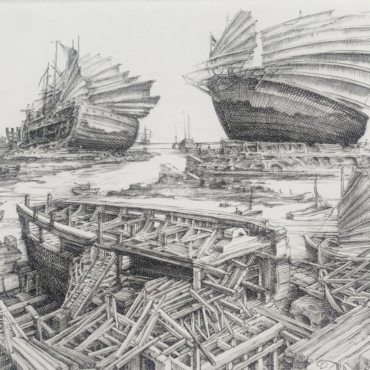 Krzysztof Skorczewski The Theseus's Ship, Figurative Copperplate Print, Mythology, Polish Artist 2021 photo for sale