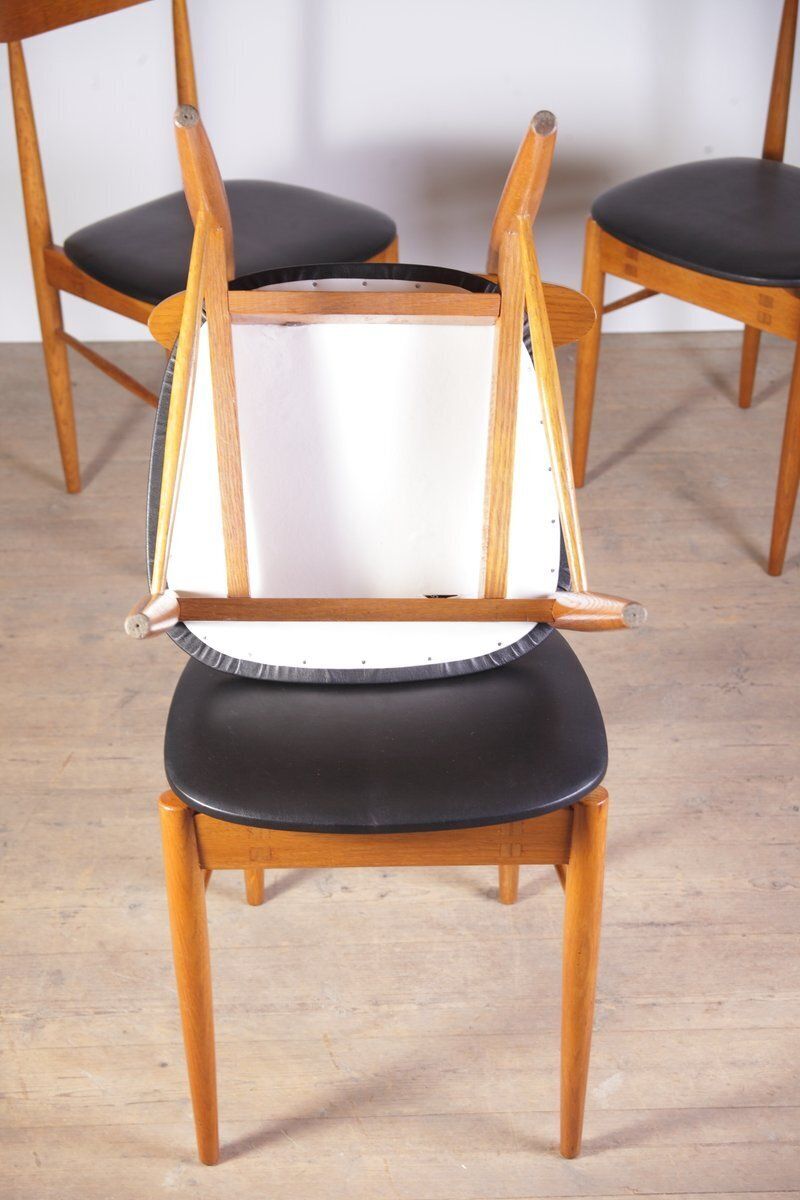 Furniture Mid Century Oak And Black Leather Dining Chairs From Uluv, Former Czechoslovakia, 1960s, Set Of 4 photo