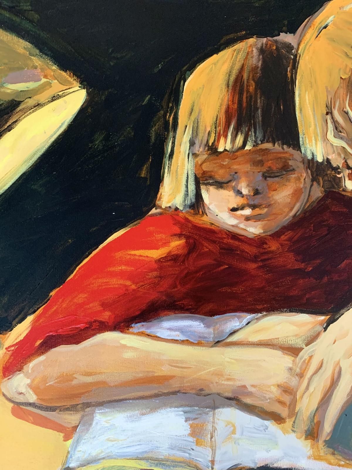 Monika Rossa Homework   Contemporary Oil Painting, Colorful, Figurative, Polish Artist photo furniture