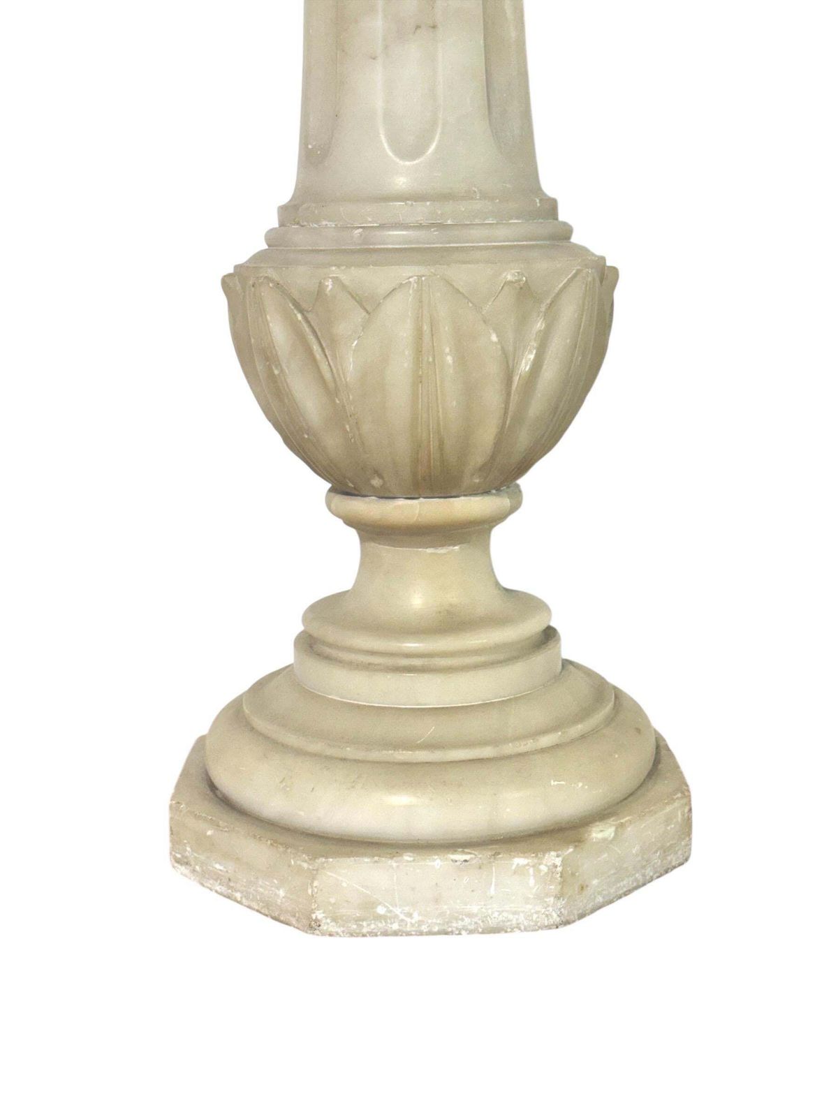 Antique Alabaster Column Pedestal With Carved Motifs photo vinterior