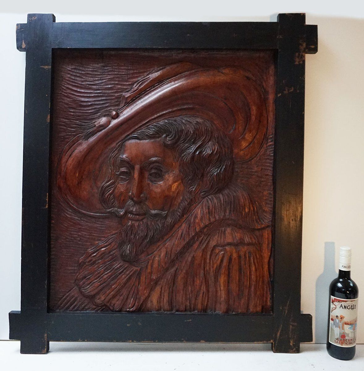 Hand Carved Wooden Bas Relief Portrait Of Peter Paul Rubens, 1950s photo furniture