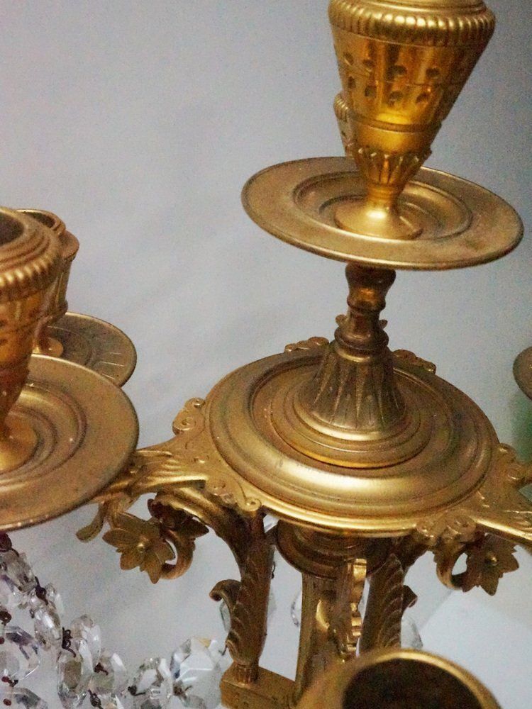 photo buy French Empire Neoclassical 7 Light Candelabra In Gilt Bronze And Crystal