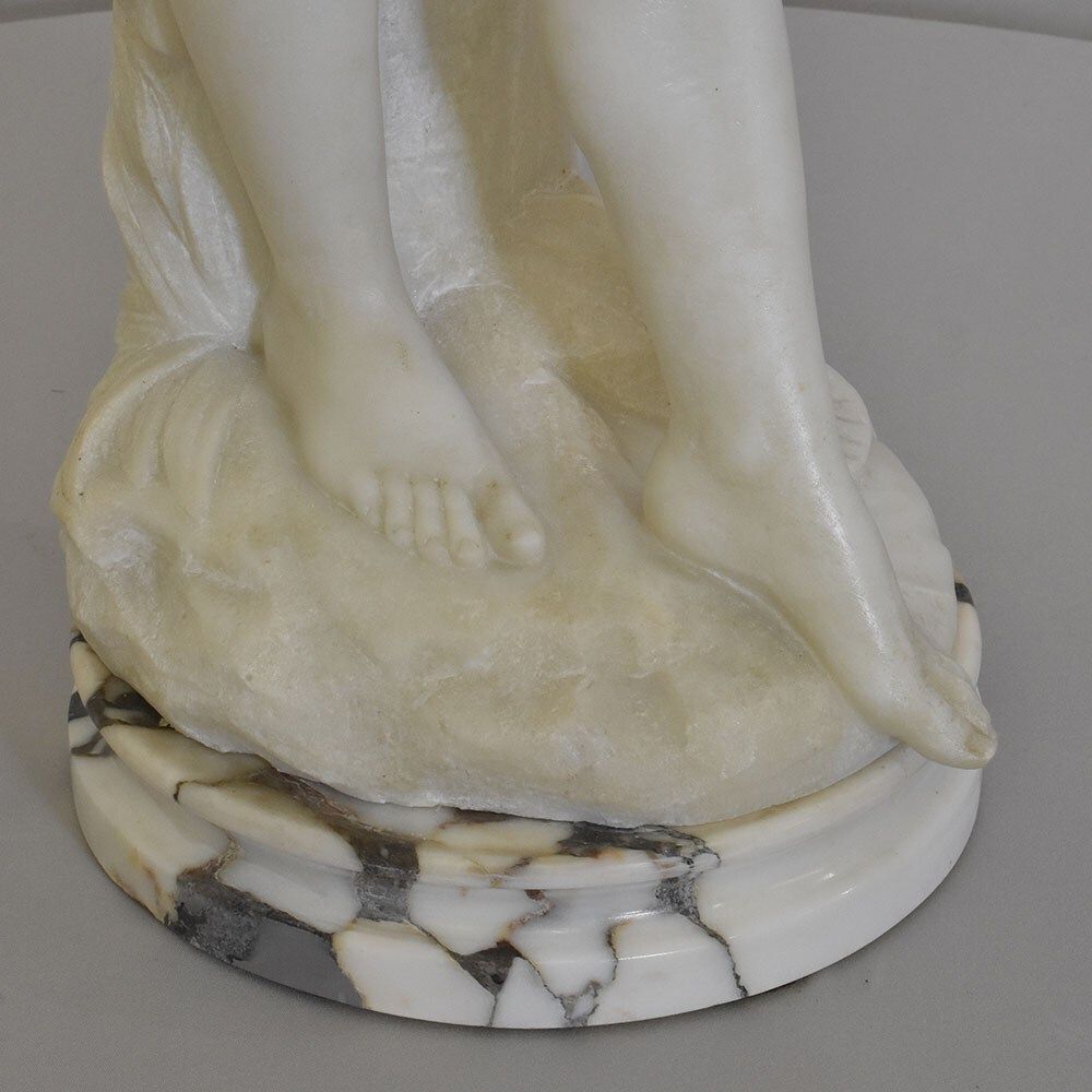 photo for sale Antique Statues, Marble, Woman Sculpture, Young Girl Bathing, Signed Pugi, XIX Century. (Stma104)