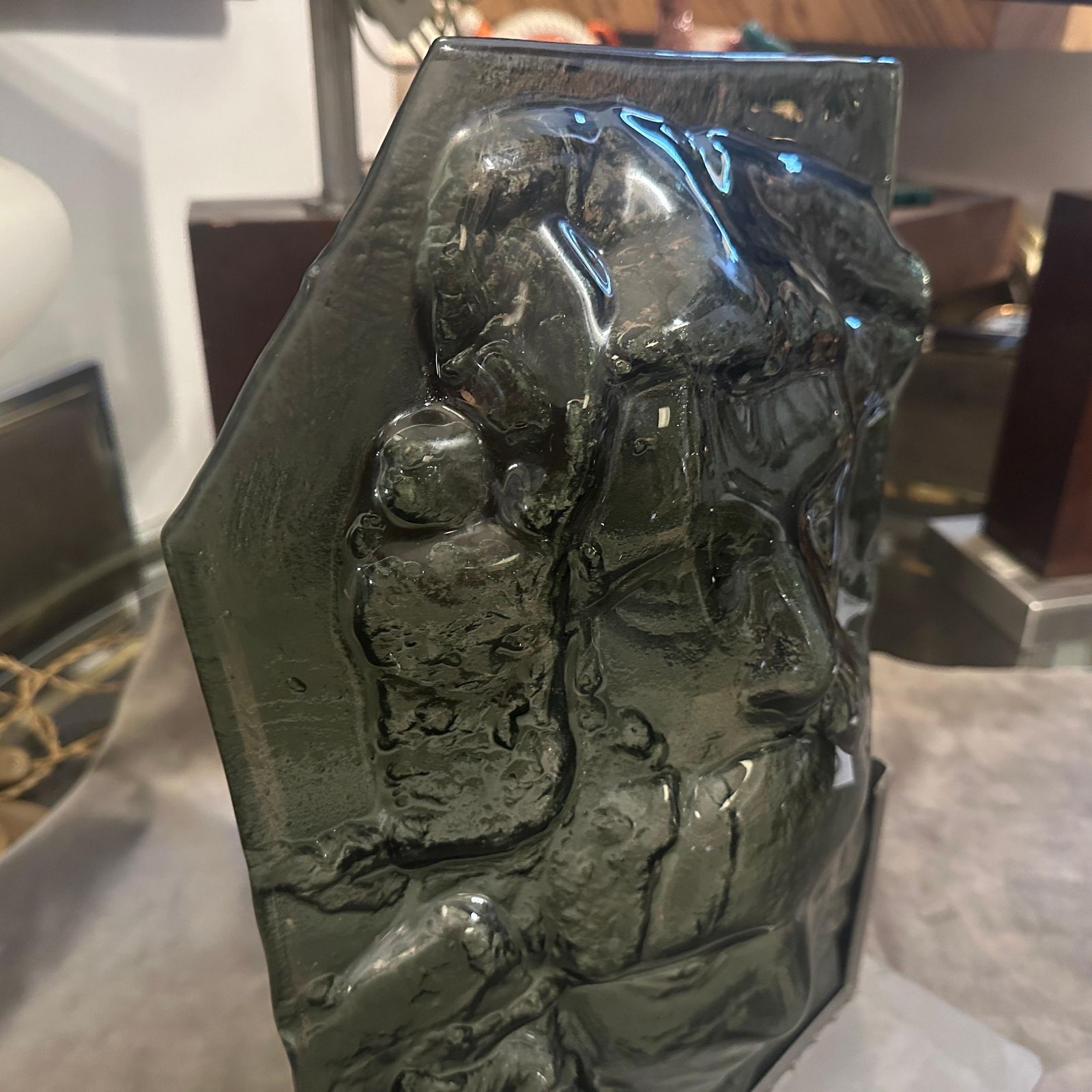 1980s Abstract Grey Murano Glass Sculpture By La Fucina Degli Angeli photo vintage