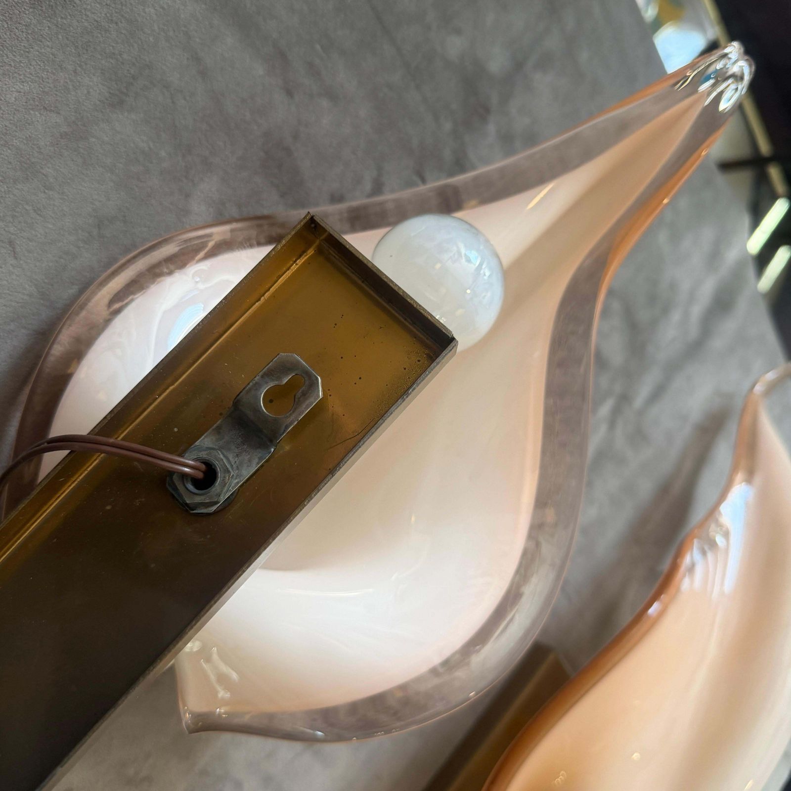 1988.0 Two 1970s Mid Century Modern Pink Murano Glass Leaf Wall Sconces By Franco Luce photo