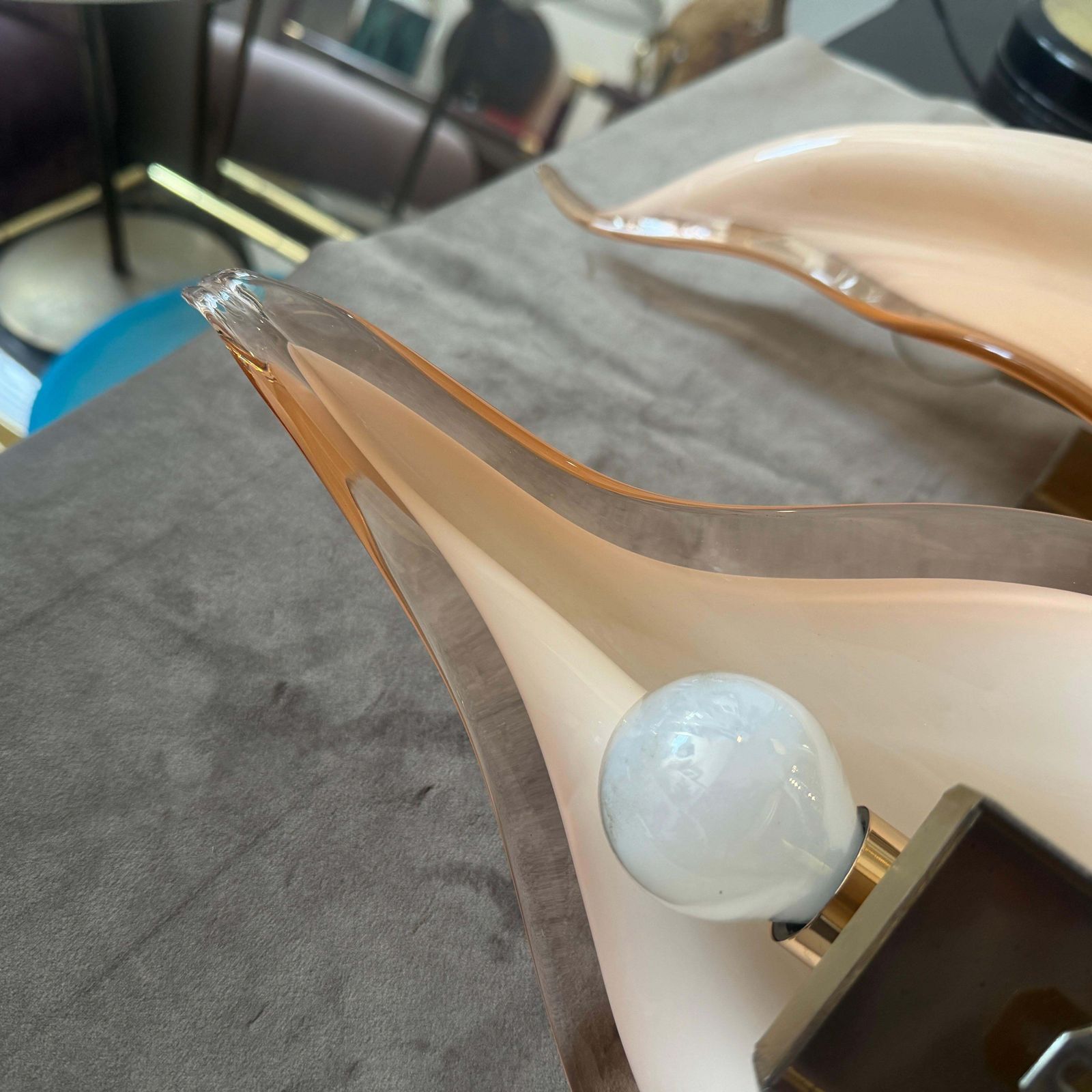 photo vinterior Two 1970s Mid Century Modern Pink Murano Glass Leaf Wall Sconces By Franco Luce