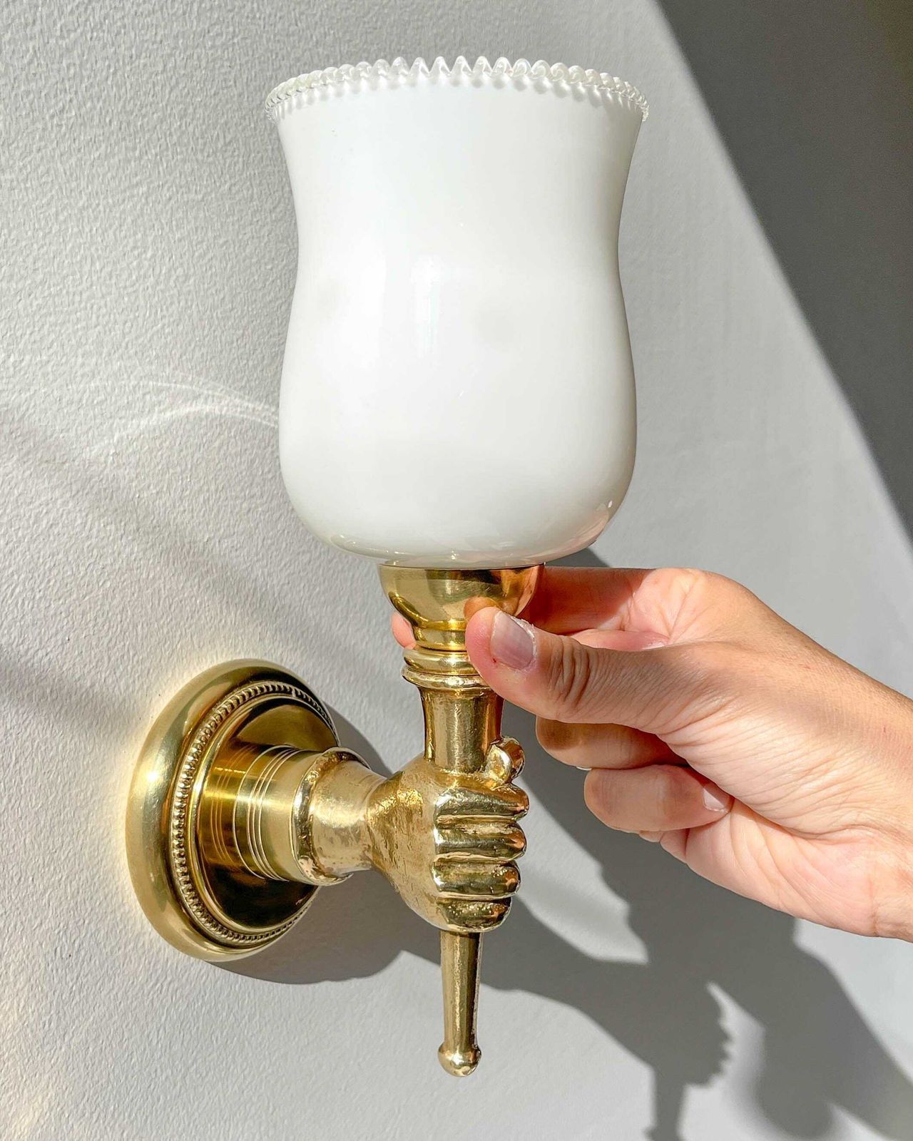 Pair Of Vintage Brass Hand Torch Wall Sconces, Attributed To Maison Jansen, France 1960s photo 2176.0