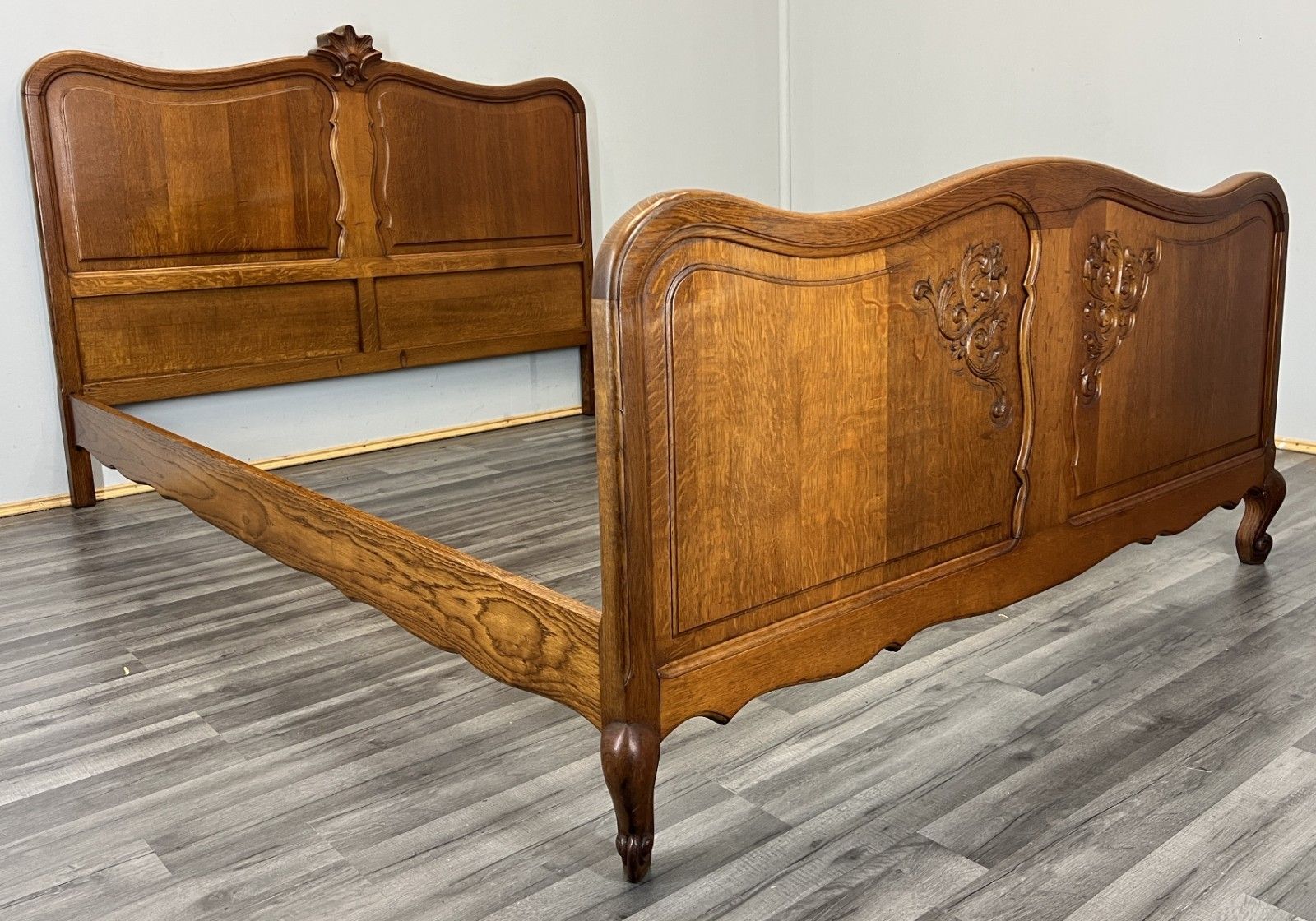 Bed Vintage French Louis Style Oak Double Bed Frame Carved Headboard Lot 4730 photo furniture
