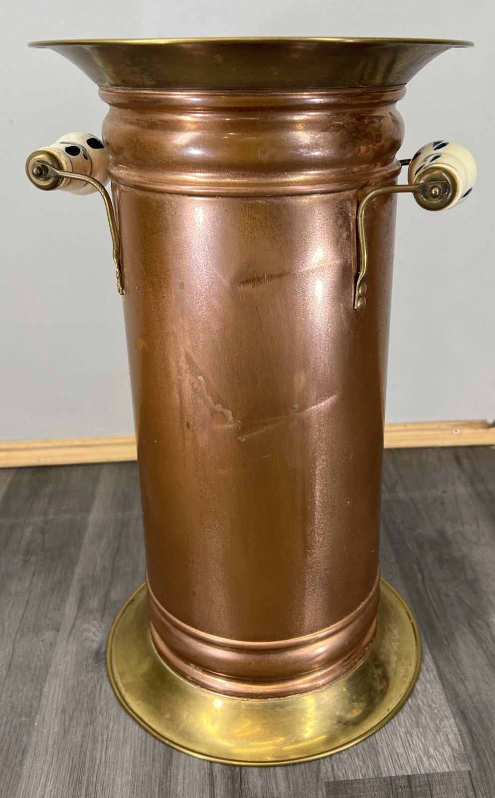 Umbrella Stand Vintage Brass Copper Decorative Stand Porcelain Handles Lot 4686 photo furniture