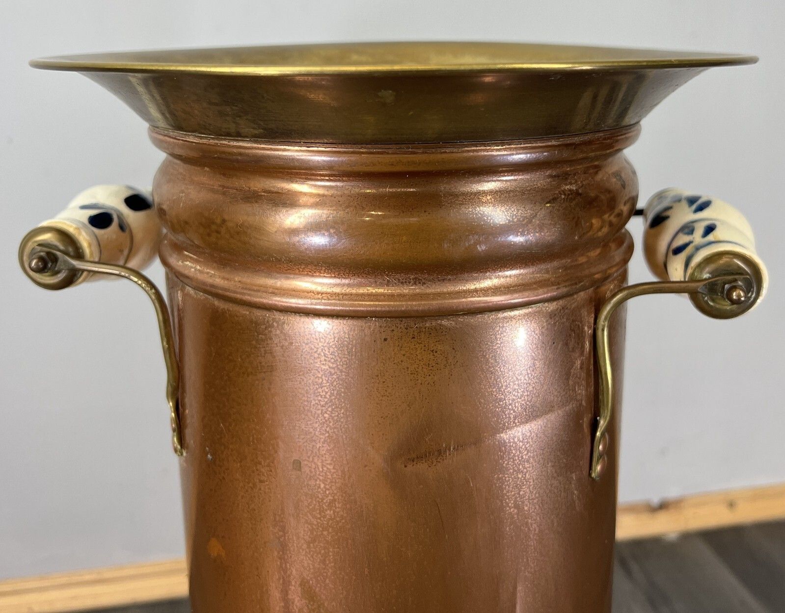 Umbrella Stand Vintage Brass Copper Decorative Stand Porcelain Handles Lot 4686 photo buy
