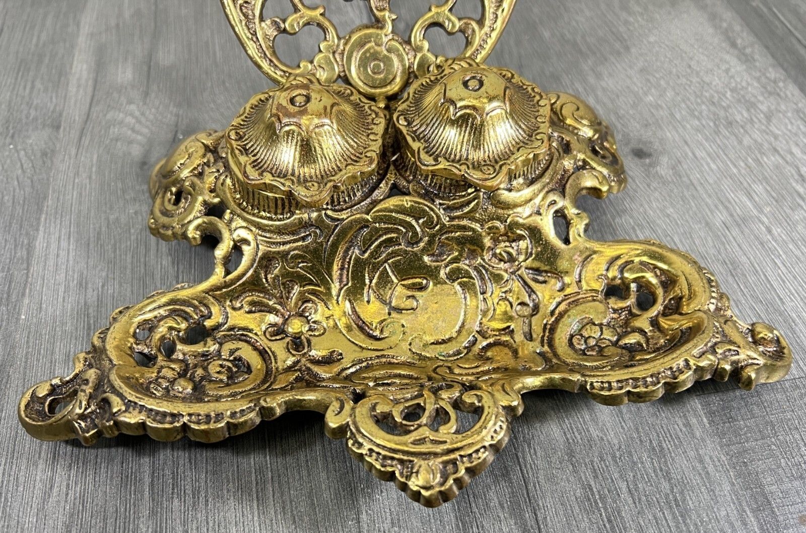 Inkwell Set Vintage French Brass Ornate Desk Accessory Lot 4688 photo buy