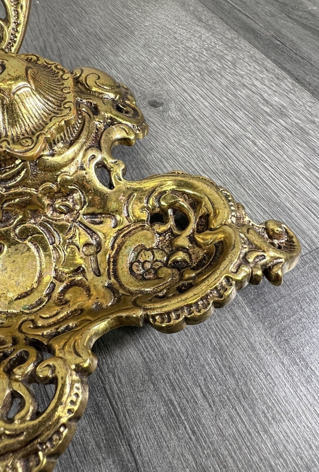 Inkwell Set Vintage French Brass Ornate Desk Accessory Lot 4688 photo vintage