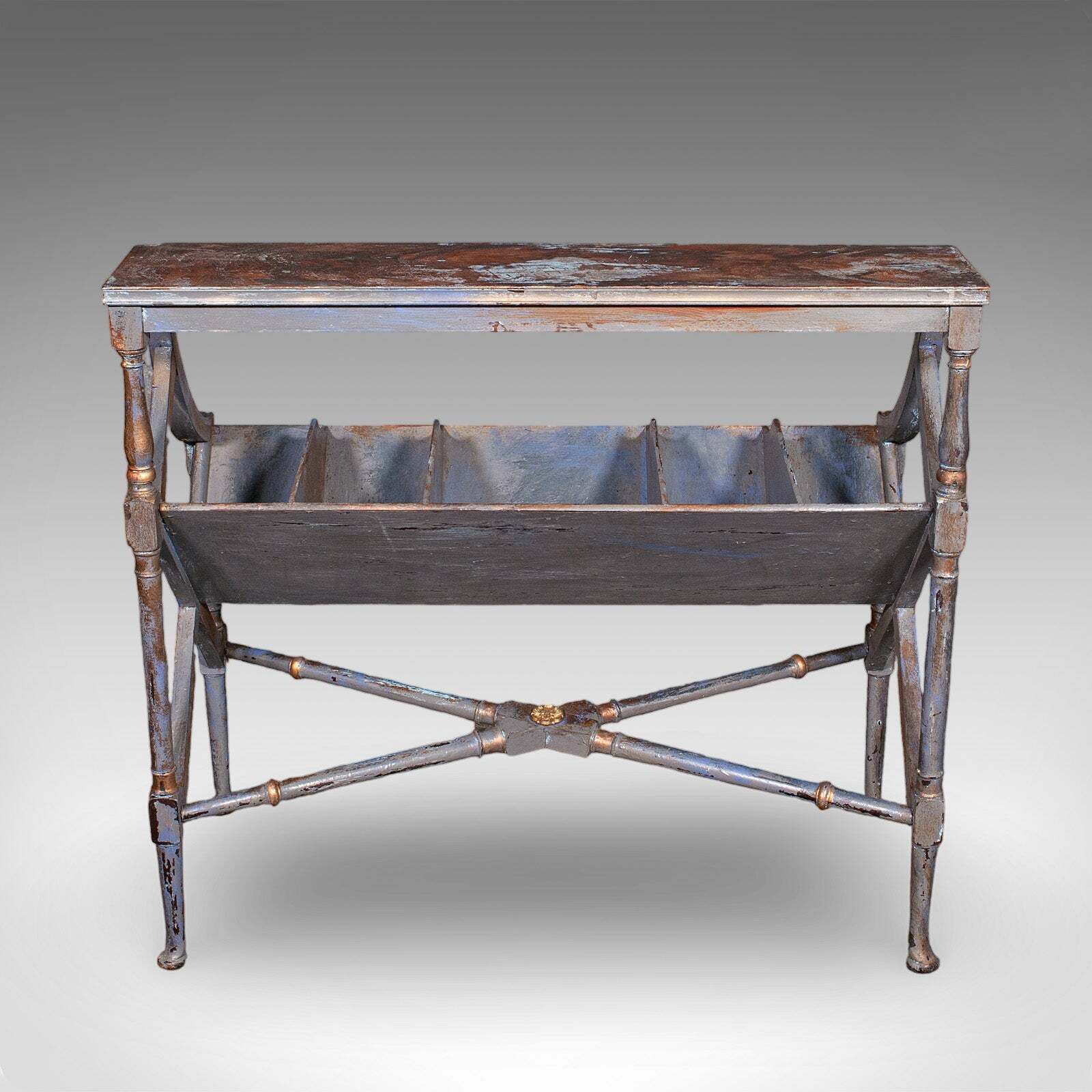Antique Georgian Revival Book Trough, English, Painted, Library Stand, Edwardian photo Furniture