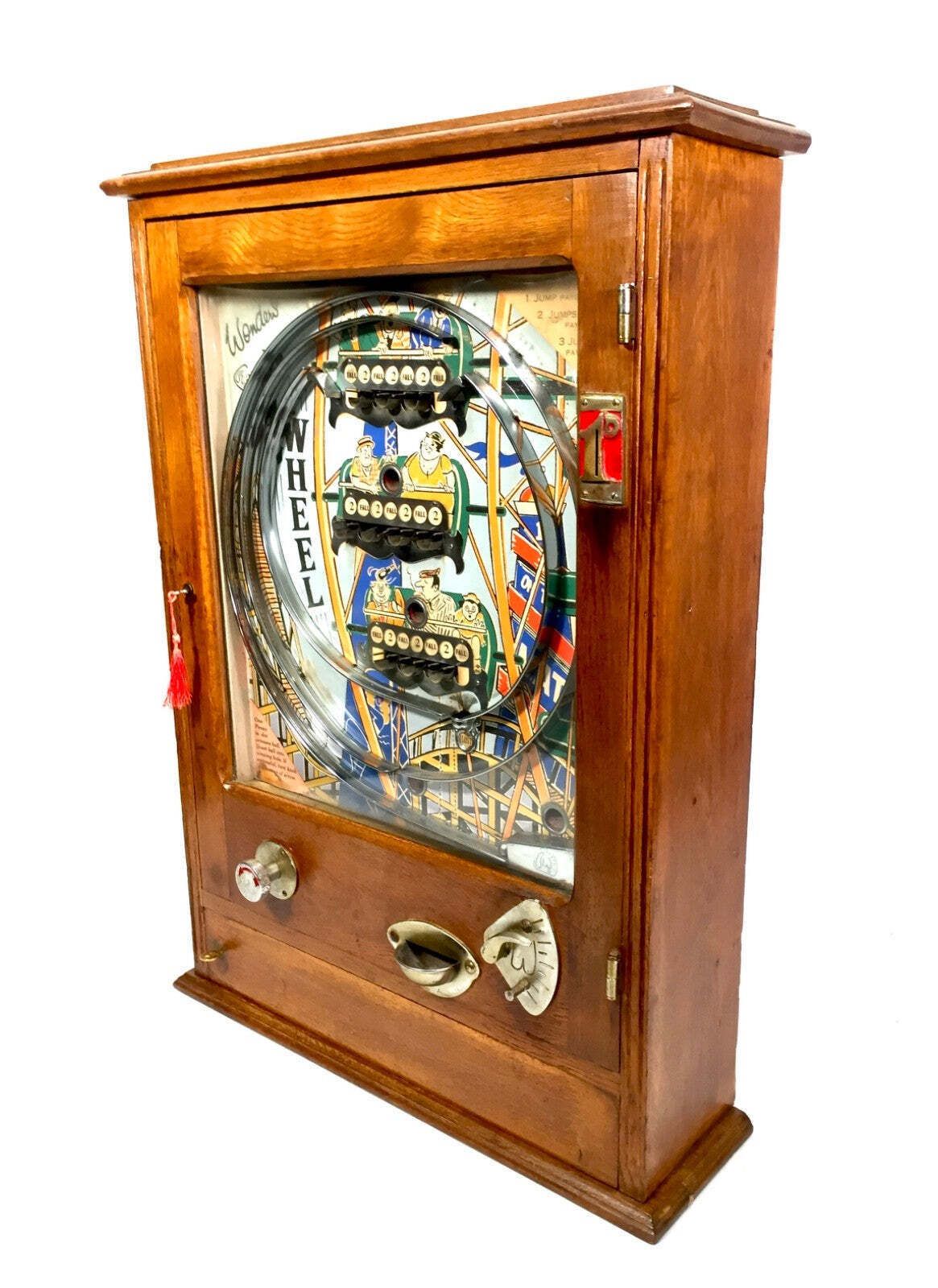 Antique Giant 1950s Big Wheel By Wondermatics Arcade Coin Operated Penny Machine photo for sale