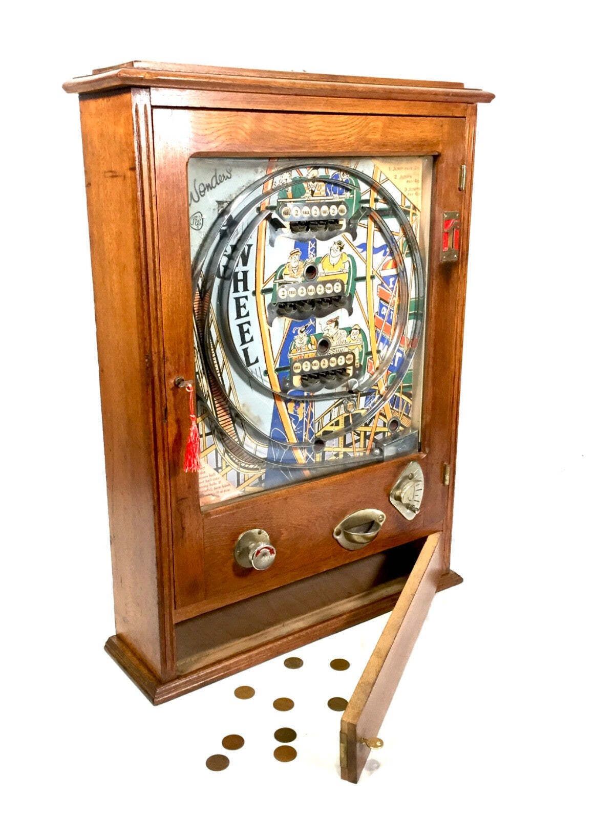 Antique Giant 1950s Big Wheel By Wondermatics Arcade Coin Operated Penny Machine photo Home Decor