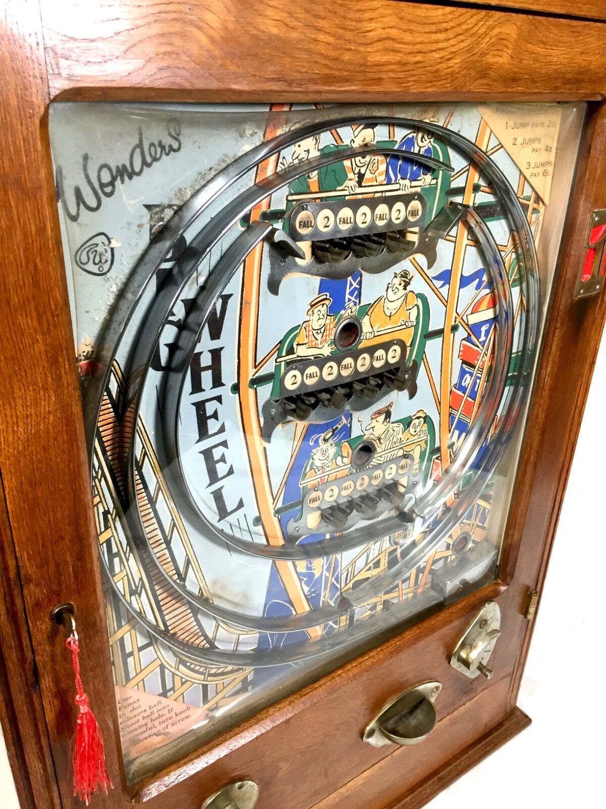 photo furniture Antique Giant 1950s Big Wheel By Wondermatics Arcade Coin Operated Penny Machine