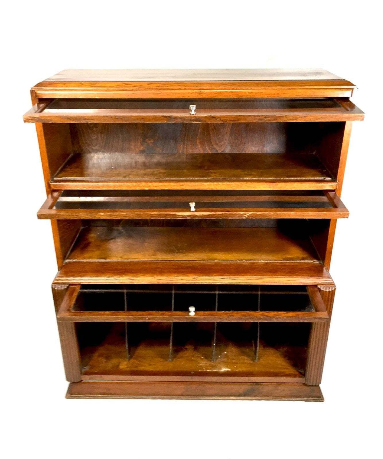 Antique 1950s Wooden Display Barristers Style Bookcase Cabinet With Glazed Doors photo Furniture