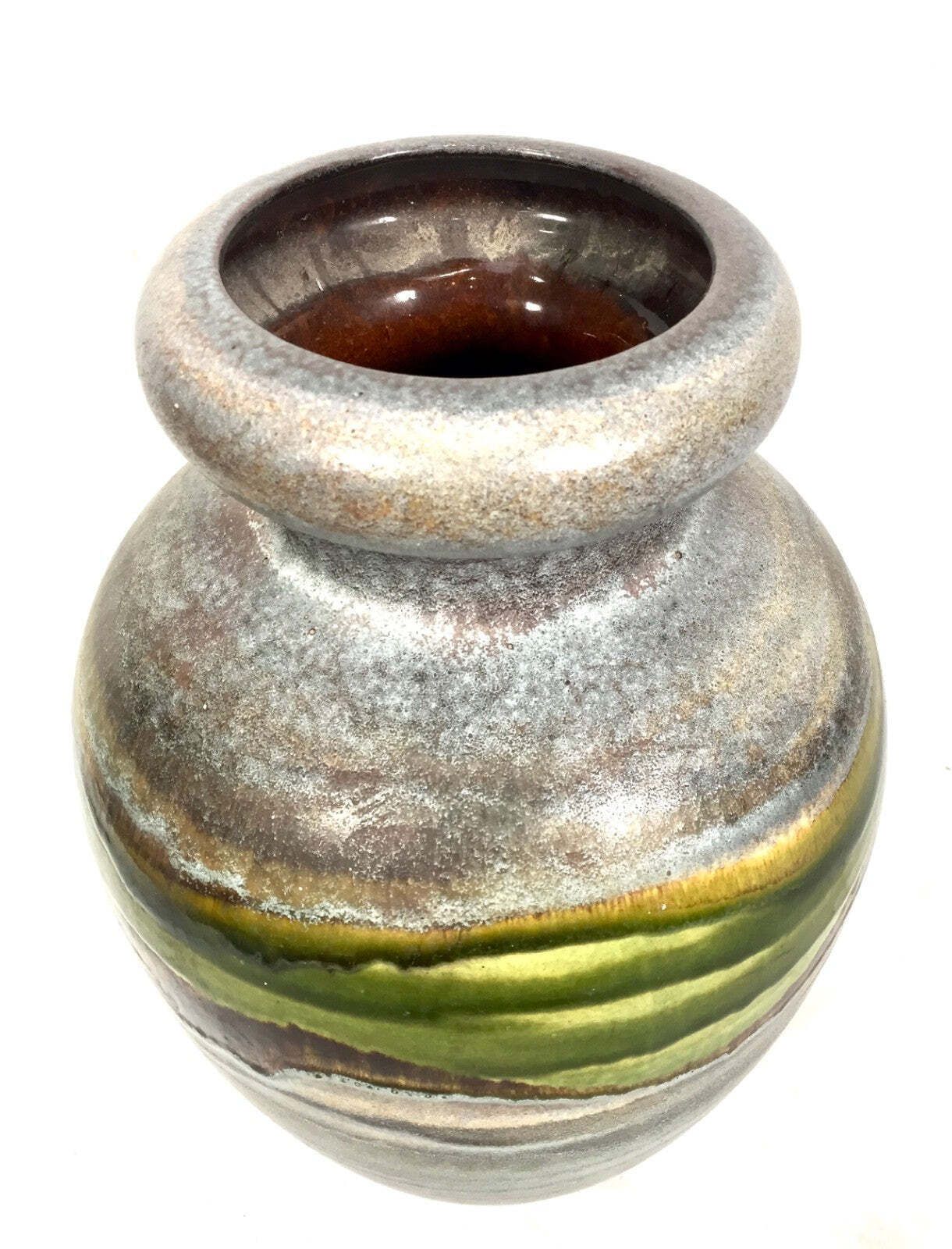Vintage Large West German Pottery Vase Green / Grey / Brown / Retro 1970s photo vinterior