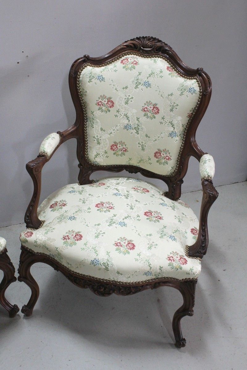Pair Of Louis XV Cabriolet Armchairs With Queen 19th Century photo for sale