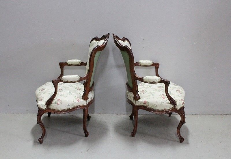 photo for sale Pair Of Louis XV Cabriolet Armchairs With Queen 19th Century
