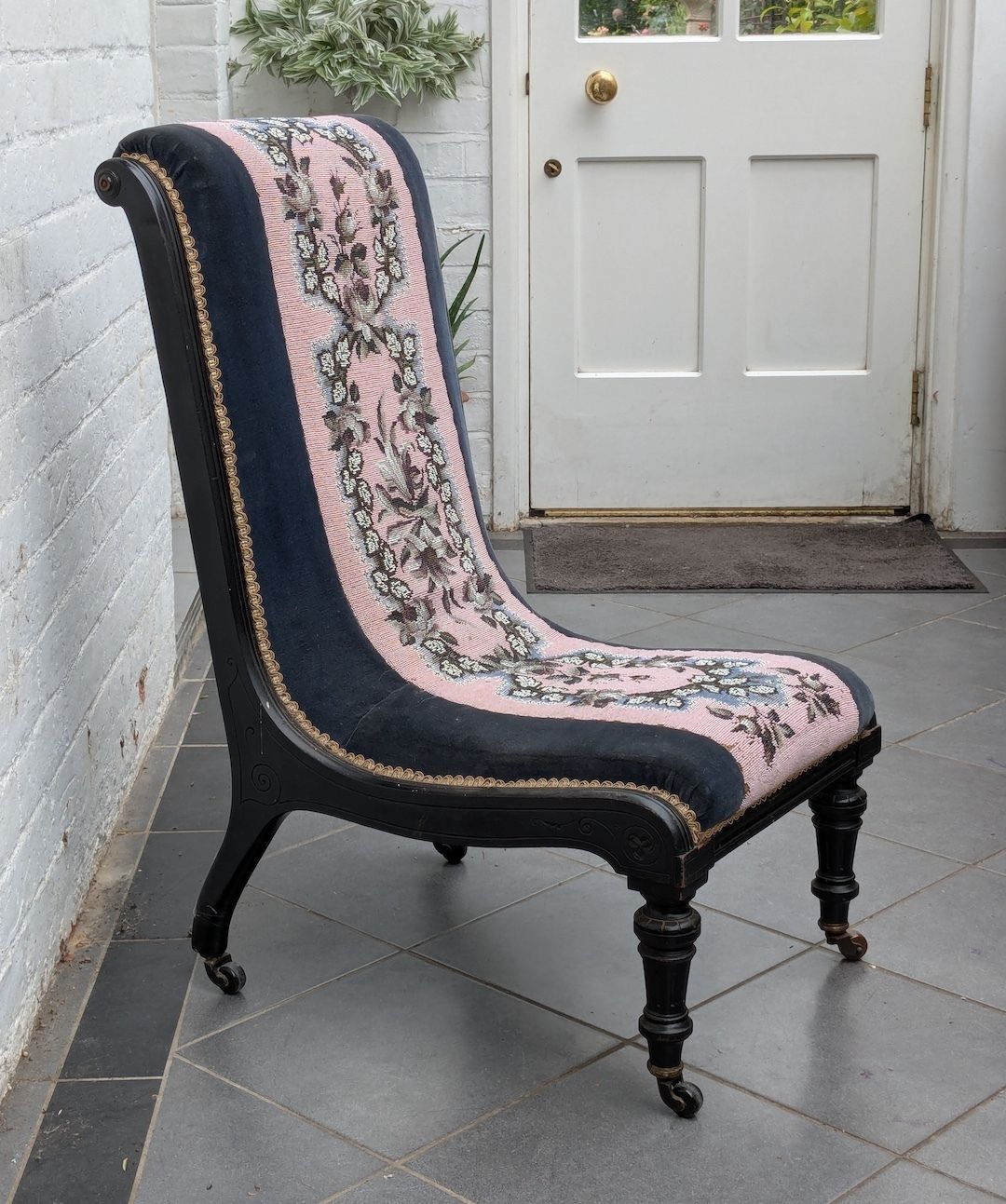 Beaded Wood And Velvet Occasional Chair photo for sale