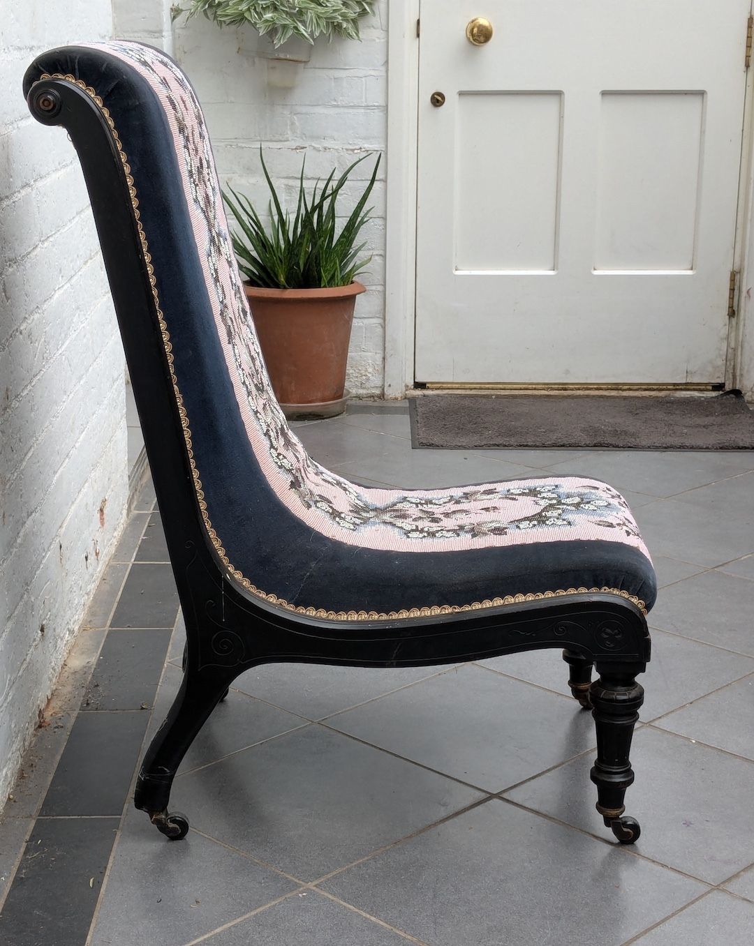 Beaded Wood And Velvet Occasional Chair photo vinterior