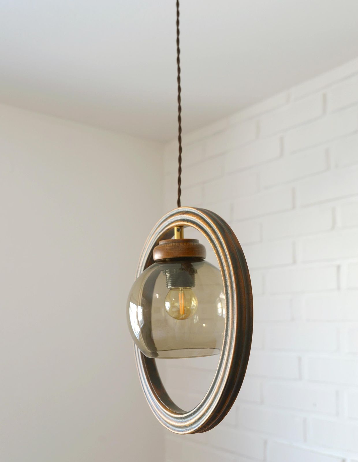 Wooden Hanging Light / Vintage Handmade Pendant Lamp / Mid Century Rustic From 1970's photo 272.0