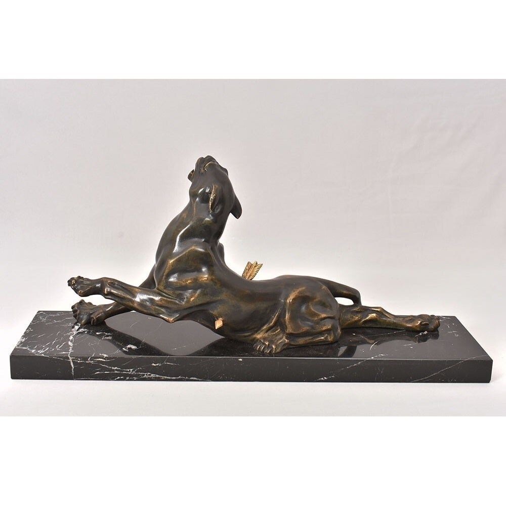 photo furniture Antique Bronze Statues, Charles Valton, XIX Century, Wounded Lioness.
