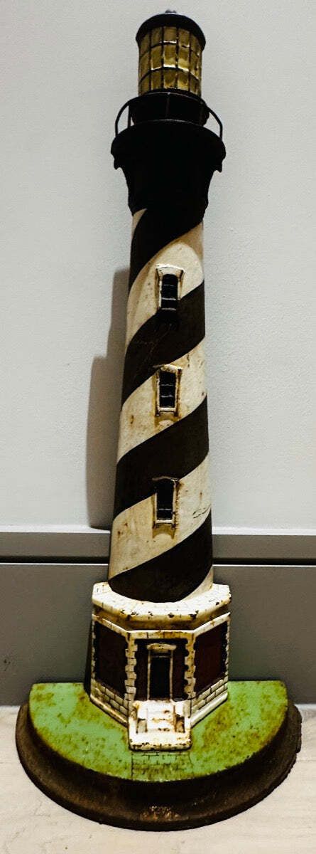 Circa 1920s Art Deco Cape Hatteras North Carolina Lighthouse Cast Iron Doorstop photo for sale
