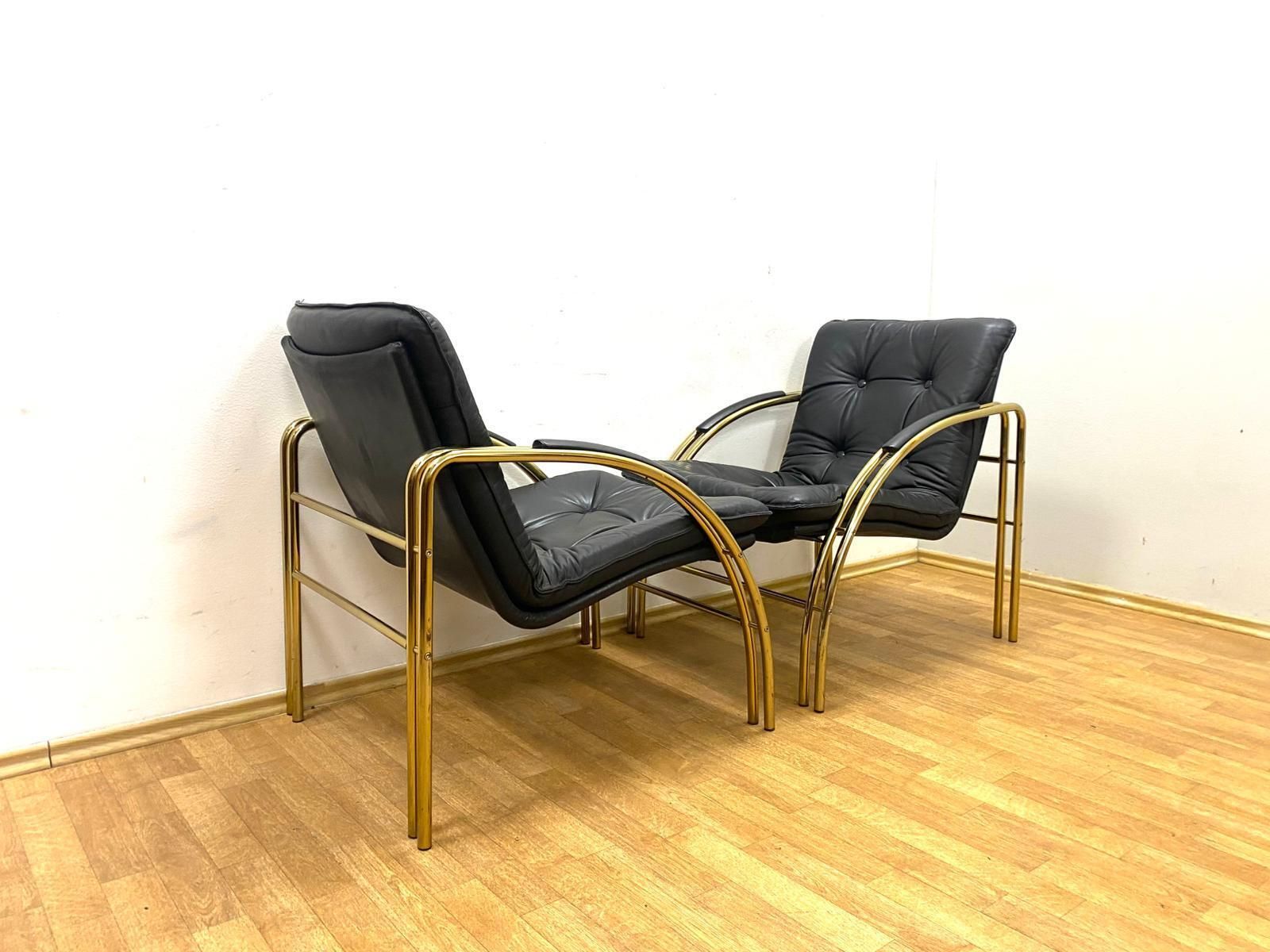 Vintage Leren En Metalen Fauteuils, Jaren 1990, Set Van 2 photo furniture